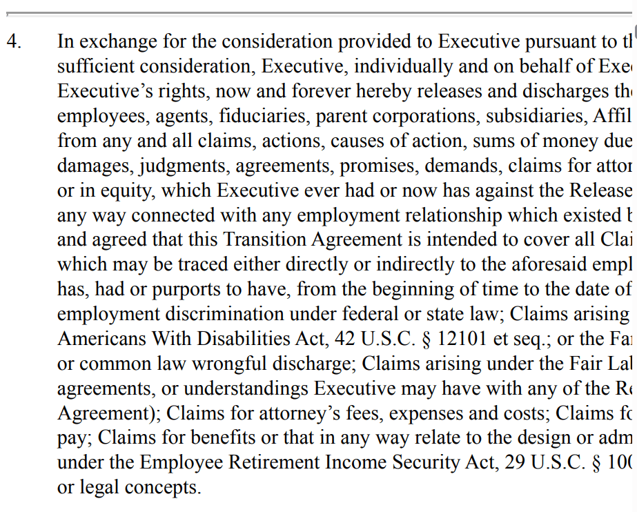 Original contract PDF before redaction showing party names, executive name, and key dates