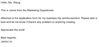 Business email body with sender name, recipient name, and reimbursement request—PII to redact before PDF export